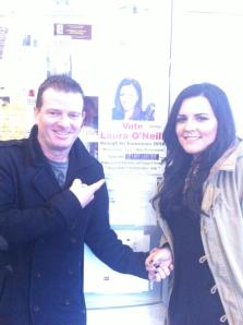 Laura and Billy hikacking the RTE Noticeboard. Photo : Laura @'Neill Facebook